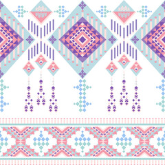 Blue and orange seamless geometric tribal pattern. Ethnic boho ornament. Native ethnic vector illustration pattern. Wallpaper, tiles, textiles, carpets, elaborate borders, and rugs. Vector texture.