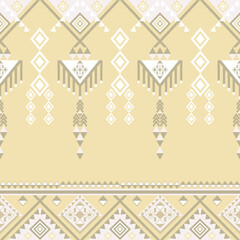 White and yellow geometric seamless pattern with decorative ornament. Ethnic boho ornament. Tribal pattern. Vector native ethnic pattern. For wallpaper, elaborate borders, tiles, pottery, and rugs.