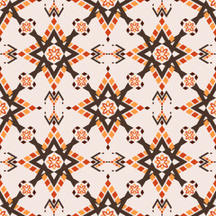 Orange and brown geometric ethnic boho seamless pattern. Native ethnic pattern. Traditional ornament. Tribal pattern. Folk motif. Design for wallpaper, textiles, wrapping, and backgrounds.