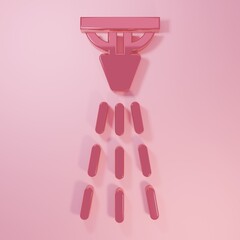 Pink Fire sprinkler system icon isolated on pink background. Sprinkler, fire extinguisher solid icon. Minimalism concept. 3D render illustration