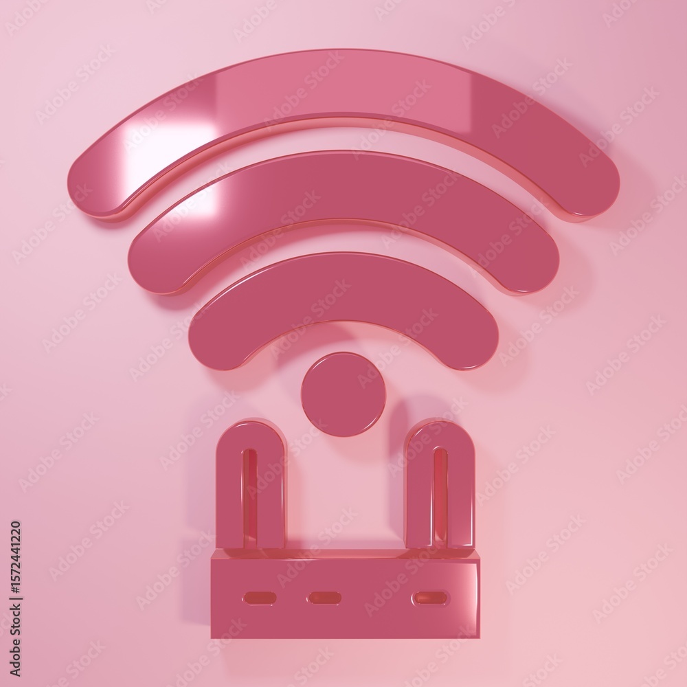 Poster pink router and wi-fi signal icon isolated on pink background. wireless ethernet modem router. compu