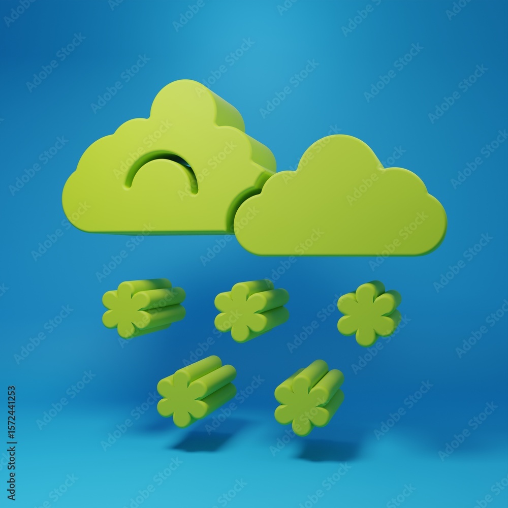 Fototapete green cloud with snow icon isolated on blue background. cloud with snowflakes. single weather icon. 
