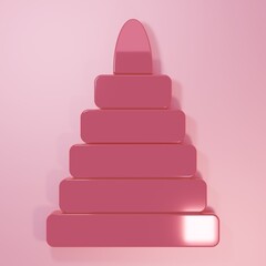 Pink Pyramid toy icon isolated on pink background. Minimalism concept. 3D render illustration