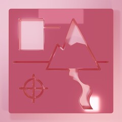 Pink Folded map icon isolated on pink background. Minimalism concept. 3D render illustration