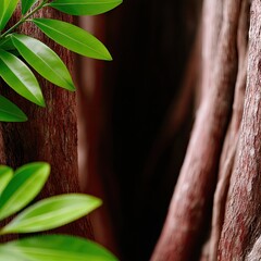 Dense Liana Tangle With Lush Green Leaves and Dark Brown Wood Texture