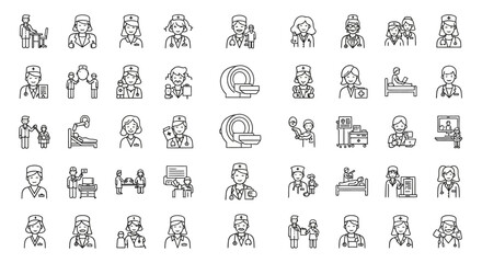 Doctor, Medical Staff, and Healthcare Profession Line Icon Set