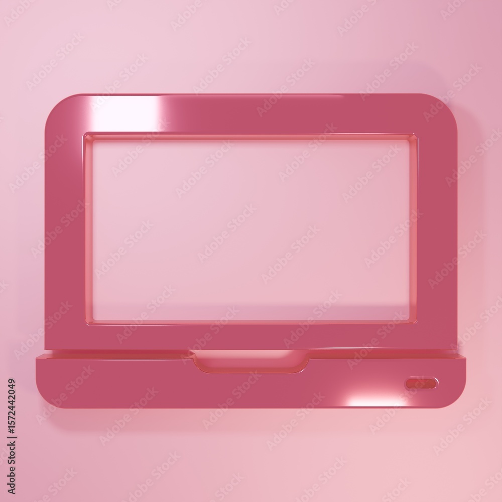 Poster pink laptop icon isolated on pink background. computer notebook with empty screen sign. minimalism c