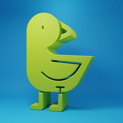 Green Little chick icon isolated on blue background. Minimalism concept. 3D render illustration