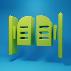 Green Old western swinging saloon door icon isolated on blue background. Minimalism concept. 3D render illustration