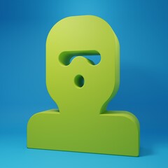 Green Thief mask icon isolated on blue background. Bandit mask, criminal man. Minimalism concept. 3D render illustration
