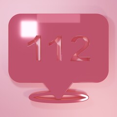 Pink Telephone with emergency call 112 icon isolated on pink background. Police, ambulance, fire department, call, phone. Minimalism concept. 3D render illustration
