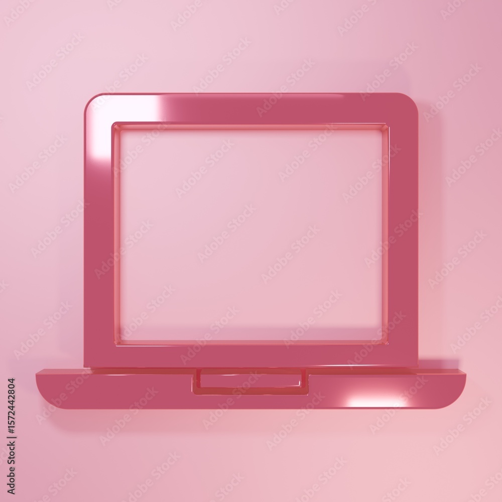 Poster pink laptop icon isolated on pink background. computer notebook with empty screen sign. minimalism c