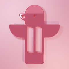 Pink Canadian totem pole icon isolated on pink background. Minimalism concept. 3D render illustration