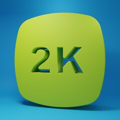 Green 2k Ultra HD icon isolated on blue background. Minimalism concept. 3D render illustration