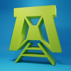 Green Mine entrance icon isolated on blue background. Minimalism concept. 3D render illustration
