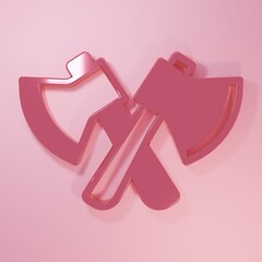 Pink Wooden axe icon isolated on pink background. Lumberjack axe. Minimalism concept. 3D render illustration