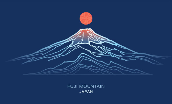 minimal abstract Japan Fuji mountain art, wave topography strip line, illustration vector