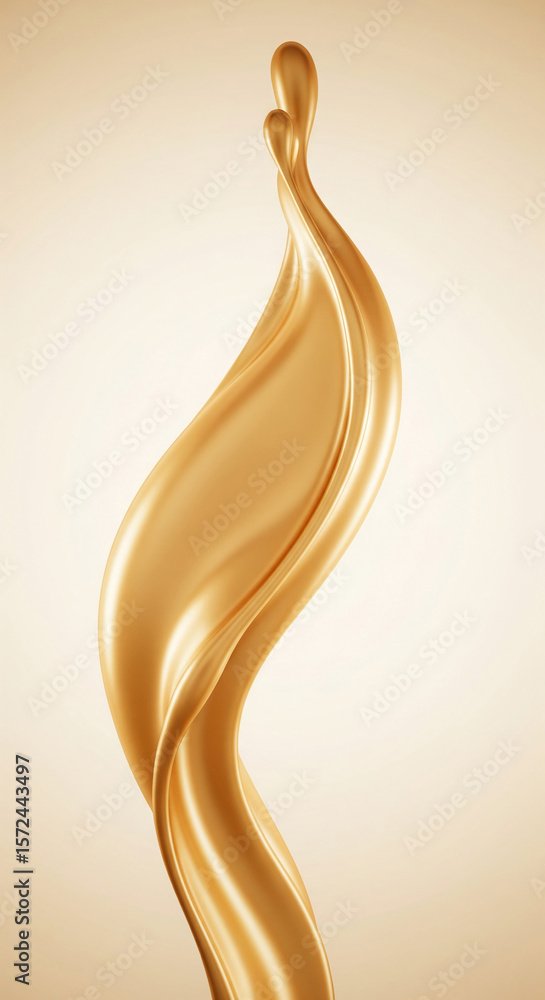 Poster golden liquid flowing in a swirling motion, creating an elegant and smooth texture, showcasing fluid