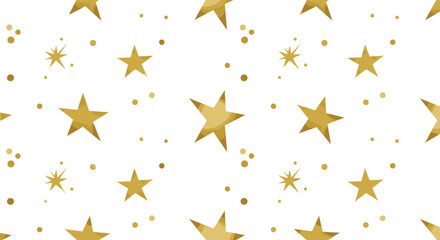 Starry Night Sky with Golden and White Stars on Black Background, Festive Holiday Design