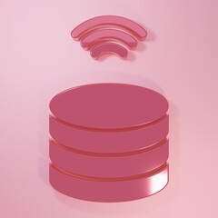 Pink Smart Server, Data, Web Hosting icon isolated on pink background. Internet of things concept with wireless connection. Minimalism concept. 3D render illustration