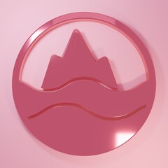 Pink Sea and waves icon isolated on pink background. Minimalism concept. 3D render illustration