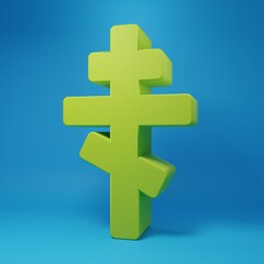 Green Christian cross icon isolated on blue background. Church cross. Minimalism concept. 3D render illustration