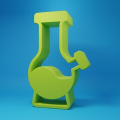 Green Glass bong for smoking marijuana or cannabis icon isolated on blue background. Minimalism concept. 3D render illustration