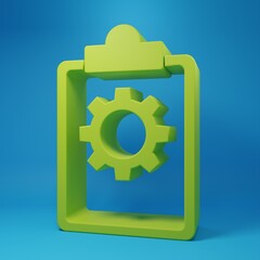 Green Checklist clipboard with 24 hours service icon isolated on blue background. Minimalism concept. 3D render illustration