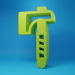 Green Wooden axe icon isolated on blue background. Lumberjack axe. Minimalism concept. 3D render illustration