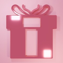 Pink Gift box icon isolated on pink background. Valentines day. Minimalism concept. 3D render illustration