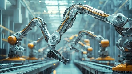 Industrial robots operating on an automated production line.