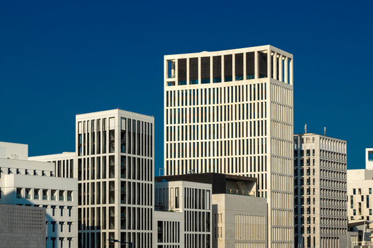 Doha, Qatar - November 02, 2024: Msheireb Downtown skyline view. Al Diwan Street Doha