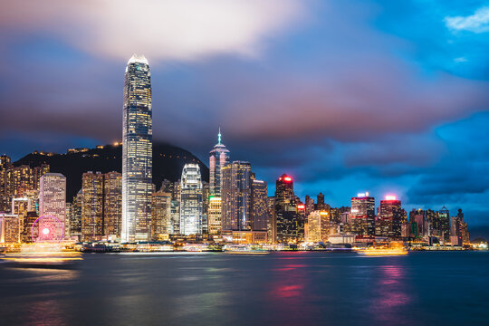 Skyline at night, Victoria harbour, Hong Kong, China