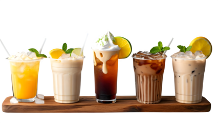 A selection of iced beverages on a white backdrop, Asian-style summer drinks
