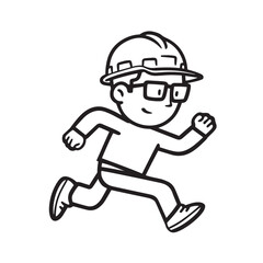 Cartoon vector illustration of a running boy athlete in a race, depicting a dynamic silhouette of a child runner