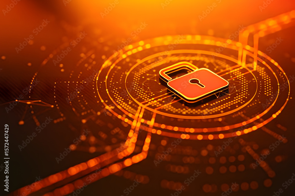 Poster cybersecurity and data protection concept with shield symbol and digital security technology