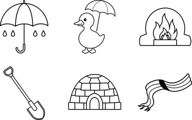 Rainy Season Elements Umbrella Cloud Boots Frog Igloo Clipart