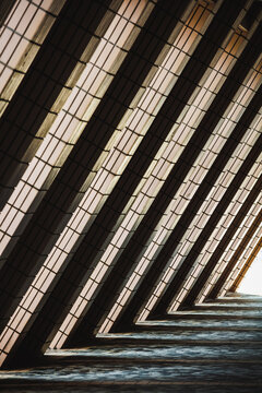 Abstract architecture, triangle shaped corridor in Hong Kong