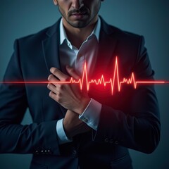 A youngman, who is feeling heart attack and expressing his feeling of pain at his heart.