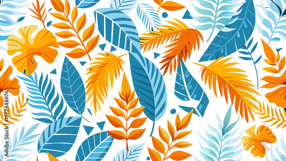 Poster colorful vector seamless pattern with nature leaf and feather elements for your design