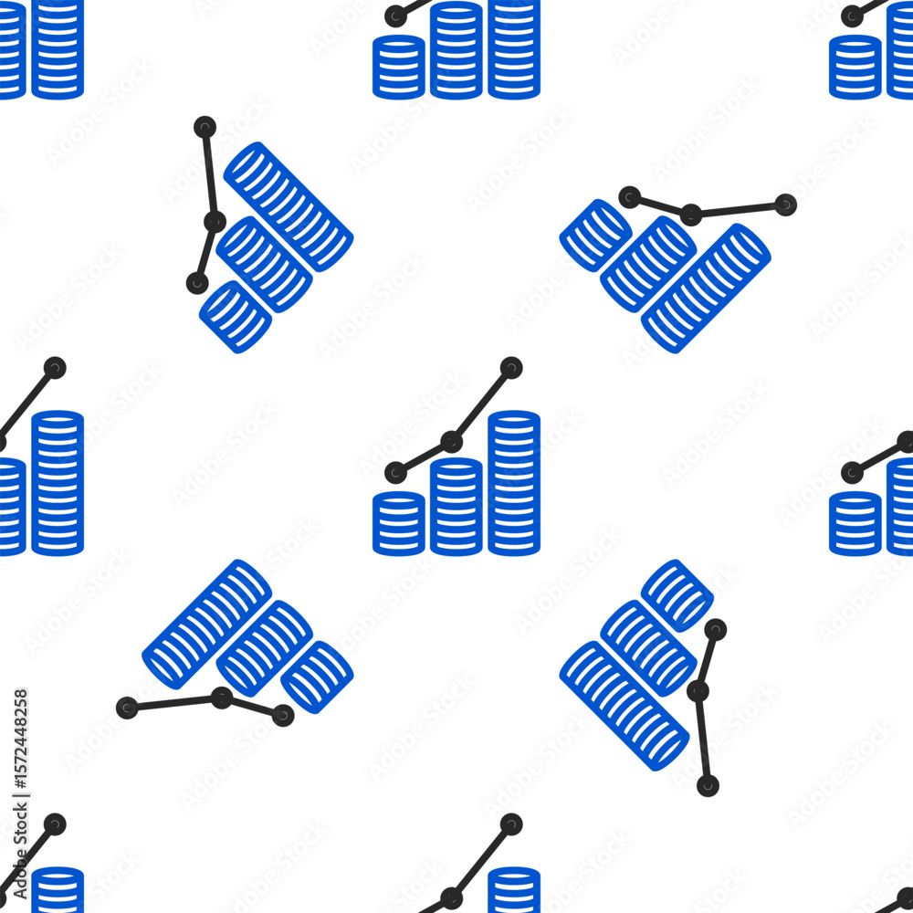 Poster line pie chart infographic and coin icon isolated seamless pattern on white background. diagram char