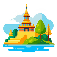 Buddhist architecture of Wat Phra Kaew, Bangkok, and Wat Phra Si Sanphet showcases ancient golden Thai temples and stupas under a clear sky, symbolizing travel and religion