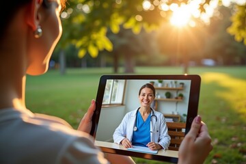 Using a Tablet to Video Chat with a Doctor in a Park: A Woman's Unique Healthcare Experience
