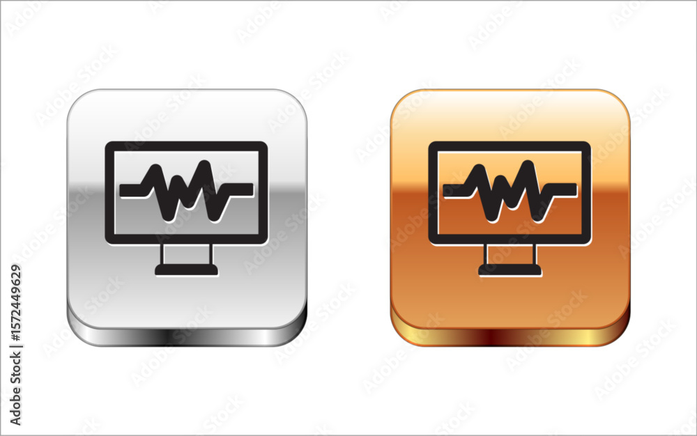 Aufkleber black computer monitor with cardiogram icon isolated on white background. monitoring icon. ecg monit