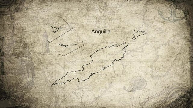Anguilla map drawn on a cartography background sheet of paper