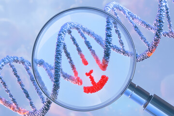 Fototapeta premium DNA Strand Showing Genetic Mutation Under Magnifying Glass for Science and Medical Research