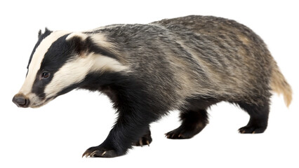Fototapeta premium European Badger isolated on a white background PNG. AI GENERATED.