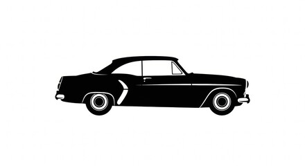 Classic Black Silhouette: A Vintage Car Illustration on White Background