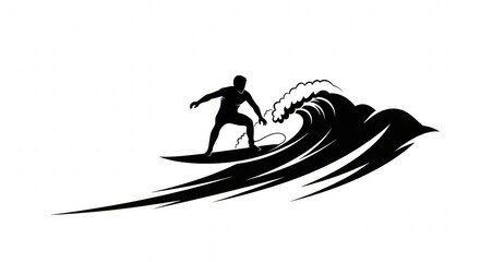Surfer Silhouette Riding a Powerful Wave