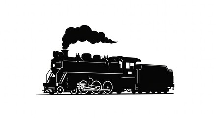 Vintage Steam Locomotive Silhouette Against White Background